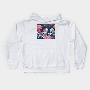 Pink bird with flowers Kids Hoodie